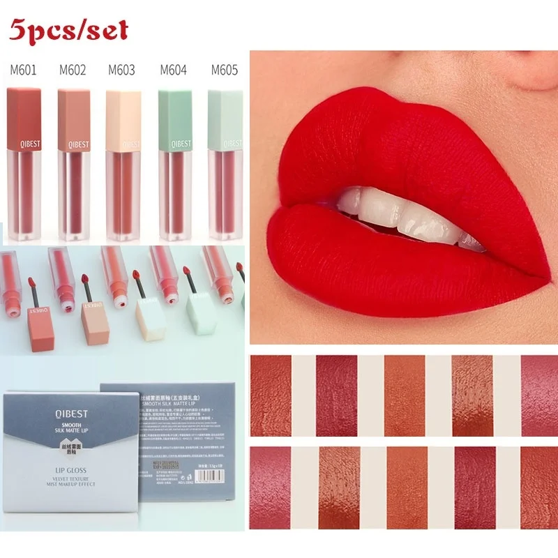 5 Pcs/set Lipstick Set Not Faded Suit WaterproofMatte Lip Glaze Makeup Tools Tint Liquid Gloss Glitter Lipgloss | Красота и здоровье