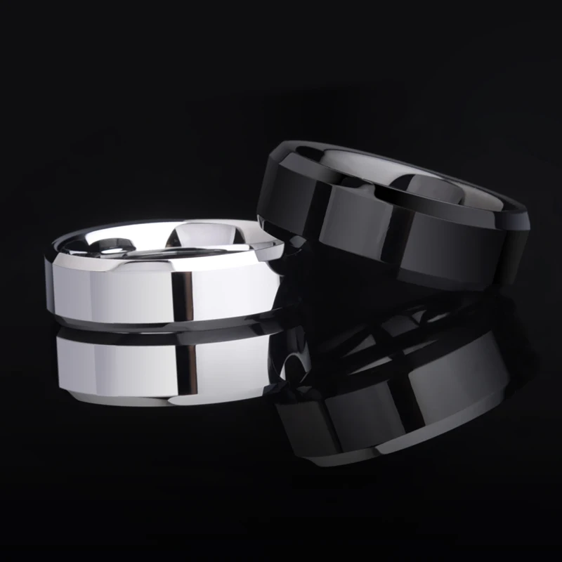 

New Fashion Silver/Black Two Color Carbide Tungsten Jewelry Rings High Polished Beveled Edges Men's Jewelry Rings for Wedding