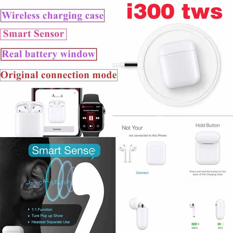 

Original i300 TWS 1: 1 size Bluetooth 5.0 Wireless earphones for airb pk i80 i90 i77 i100 tws