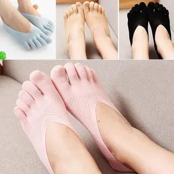 

Womens Summer Ultra-Thin Five Finger Toe Nylon Low Cut Boat Socks Invisible Solid Color Mesh Breathable Slippers Hosiery Deodora