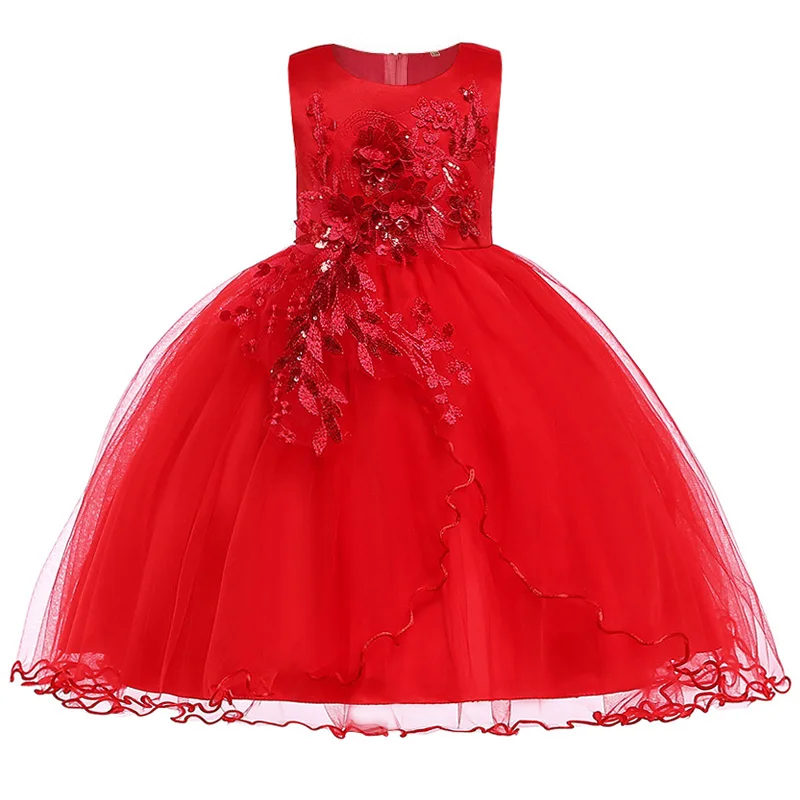 Baratos Vestidos de niña de flores para niñas bordado vestido de bola bebé niña princesa trajes de fiesta para boda bebé Navidad ropa