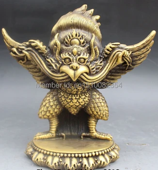 

10"Buddhism Bronze Winged Garuda Bird Great Hawk Spreads Its Wings Buddha Statue