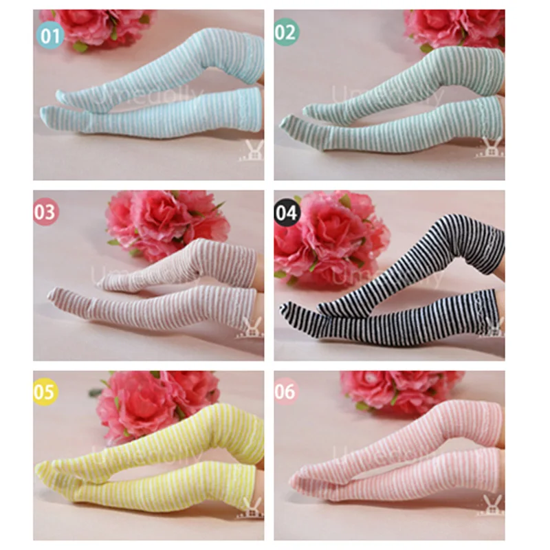 

1 Pair Assort Color Cute Stripe Doll Stocking Suitable for Licca, Azone, Pullip, Barbies, 1/6 Blythes Doll Clothes Accessories