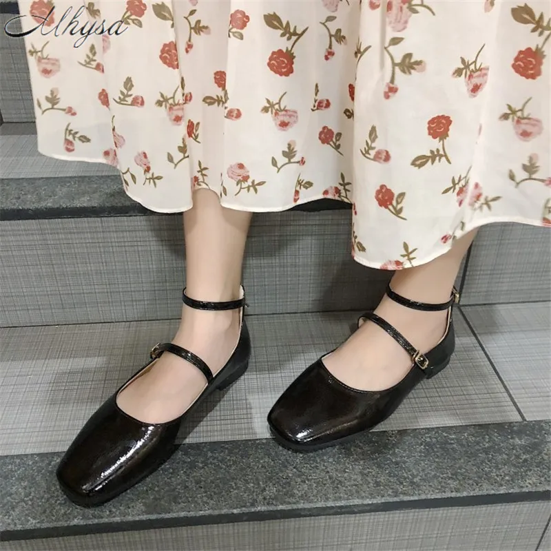 

Mhysa 2019 Spring shoes woman Ankle Strap Women Buckle Shallow Slip On Low Heel Flat Party Shoes Mujer Female Single Shoes T129