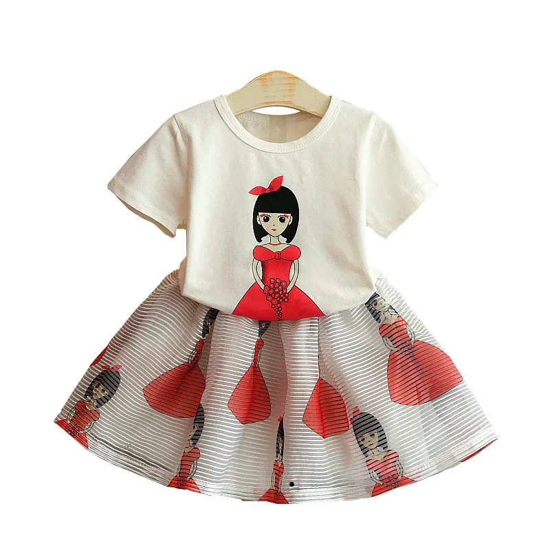 

Girls Clothing Set 2017 2 Pcs Summer Little Girl Cartoon Print Short+Mini Skirt Sets Children Fashion Cotton Sets Clothes