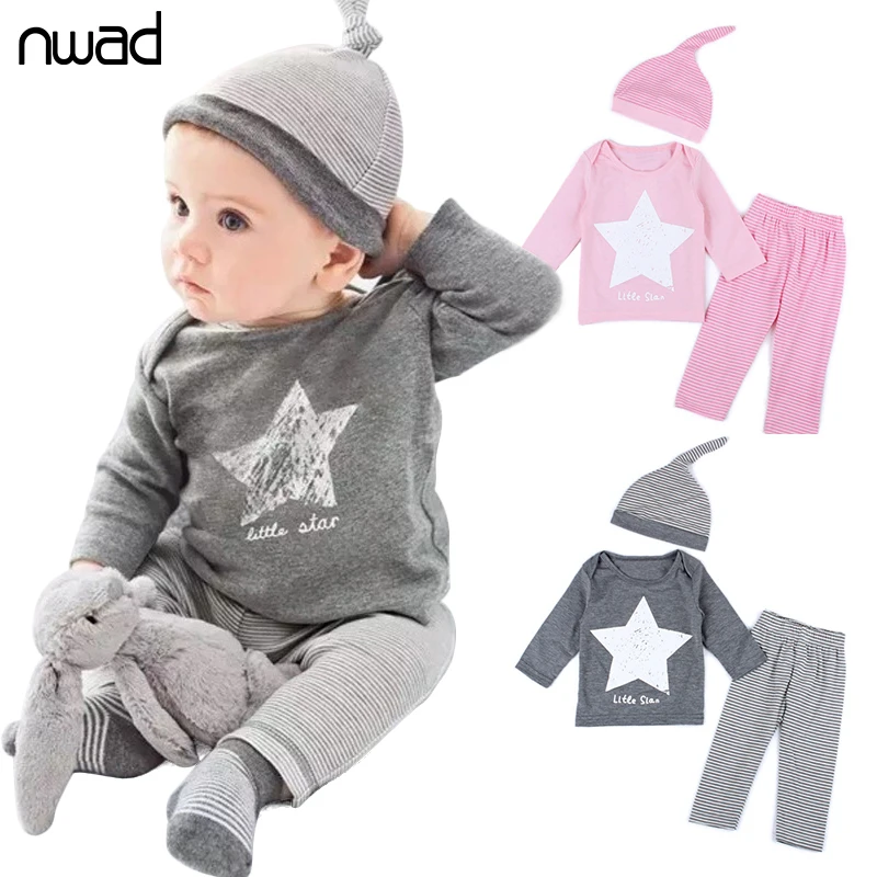 3 PCS /Set 2017 Baby Girl Boy Clothes Set Toddler Kids Star Clothing
