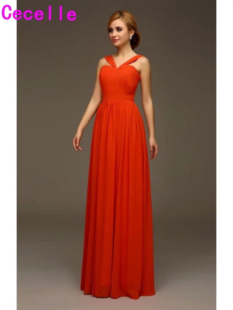 2019 Hot Long Orange Chiffon Bridesmaids Dresses With Straps formal