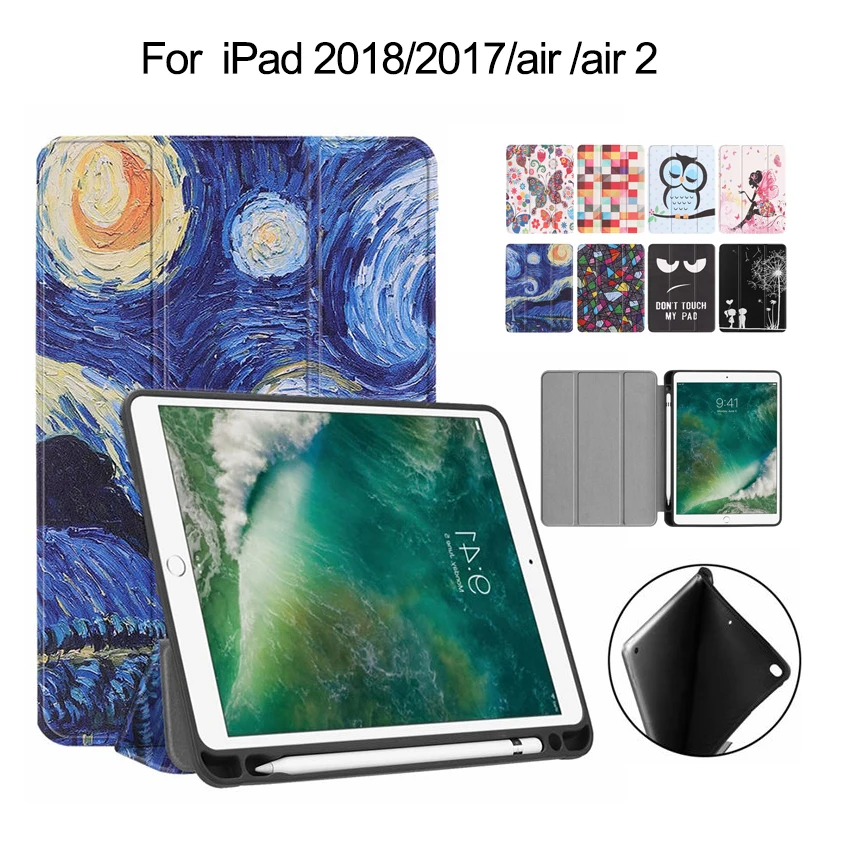 

For iPad air 2 2018 PU Leather Case Cover 9.7'' Slim Protective Stand for iPad 2017 A1566 A1474 Tablet Smart Funda With Pen Slot