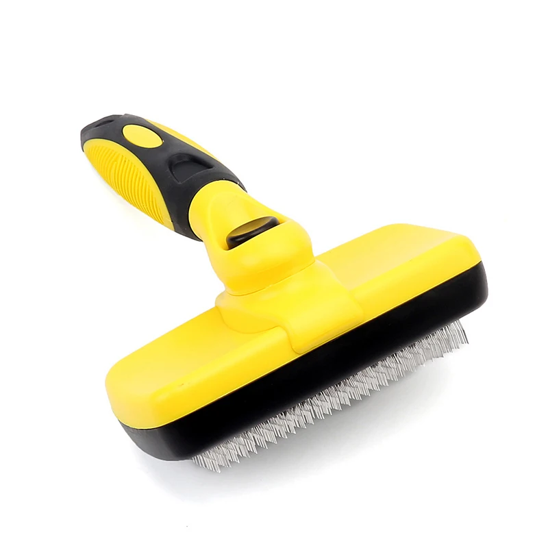 Cat Dog Universal Hairbrush Comb For Cats Automatic Hair Removal Comb For Dogs Pet Hair Remover Grooming Stainless Steel Yellow