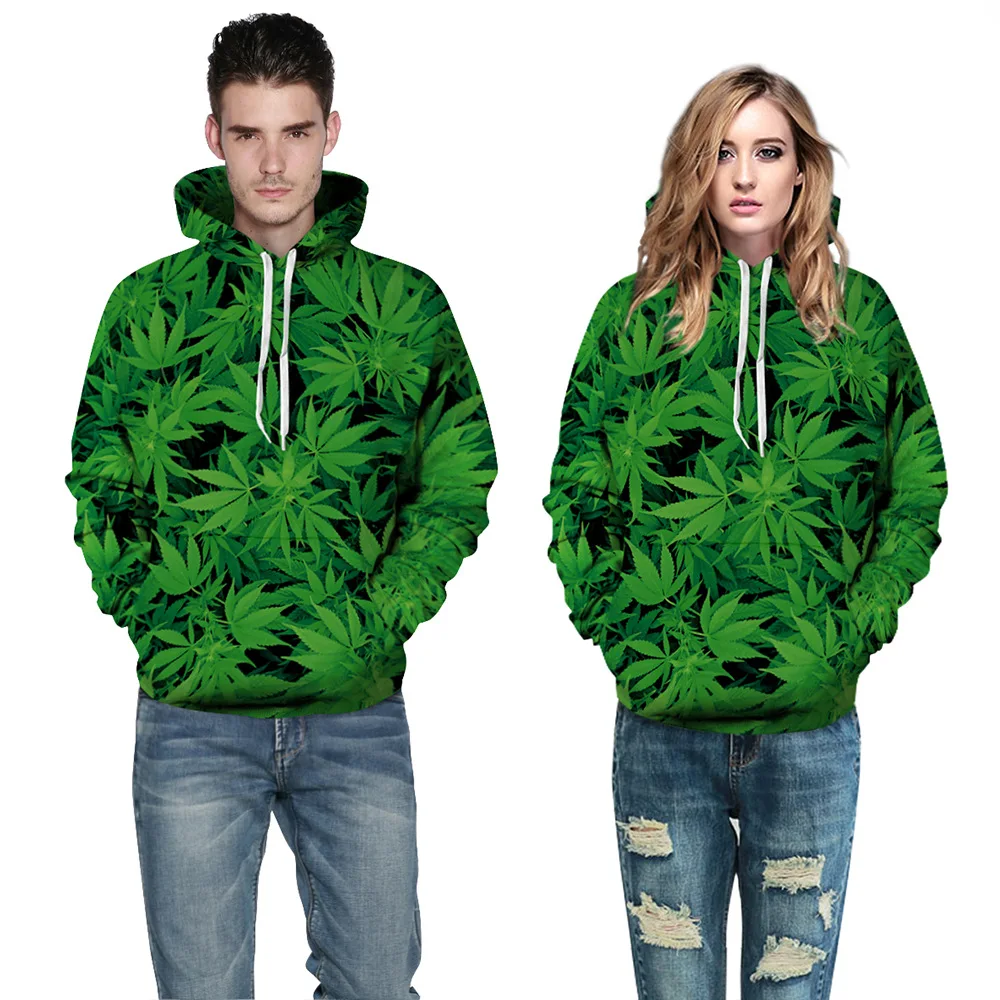 New Men Women 3D Graphic Printed Weed Leaf Marijuana Hoodies Sweatshirt