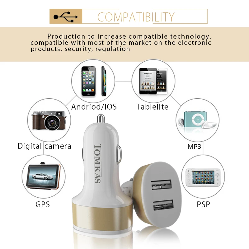 Tomkas Car Charger Universal Dual Port USB Car Charger For Moible Phone Car-Charger USB Adapter For Samsung Xiaomi Fast Charging (15)