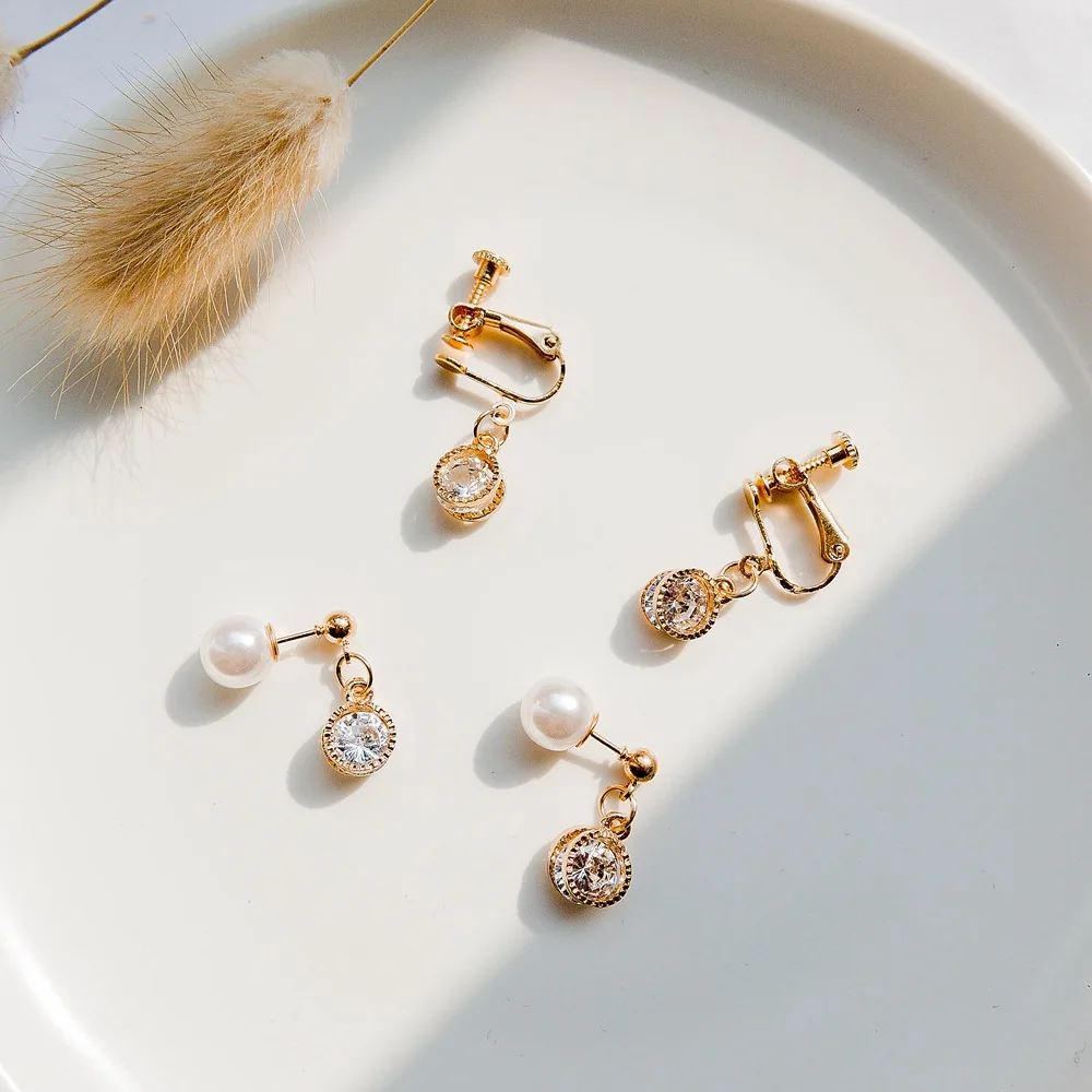 

JIOFREE New Fashion Charm Shiny Rhinestone Zircon Clip On Earrings without Piercing Korean Style Jewelry For Women
