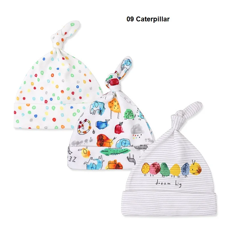 3pcs Per Lot Baby Hats 100% Cotton Printed Baby Hats & Caps For 0-6 Months Newborn Baby Accessories Dropshipping KF268