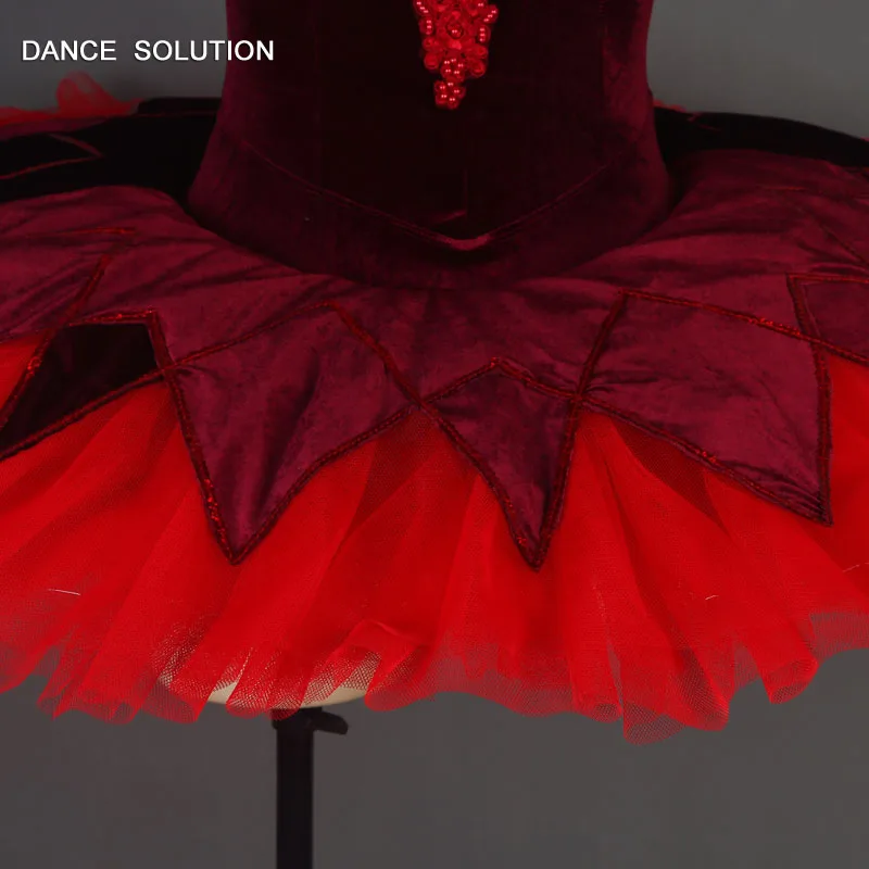 Профессиональные балетные пачки для девочек, бордовый бархатный лиф и красная плиссированная пачка, костюмы для сольных танцев или соревнований BL076