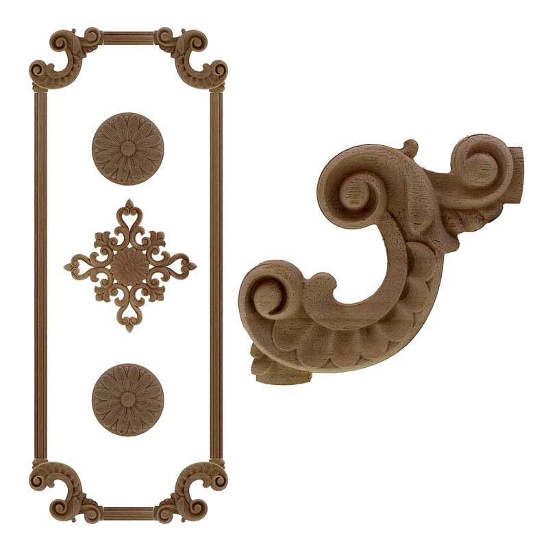 

VZLX Flower Wood Wooden Carved Corner Onlay Applique Woodcarving Decal For Home Furniture Door Decor Crafts Decoration Maison