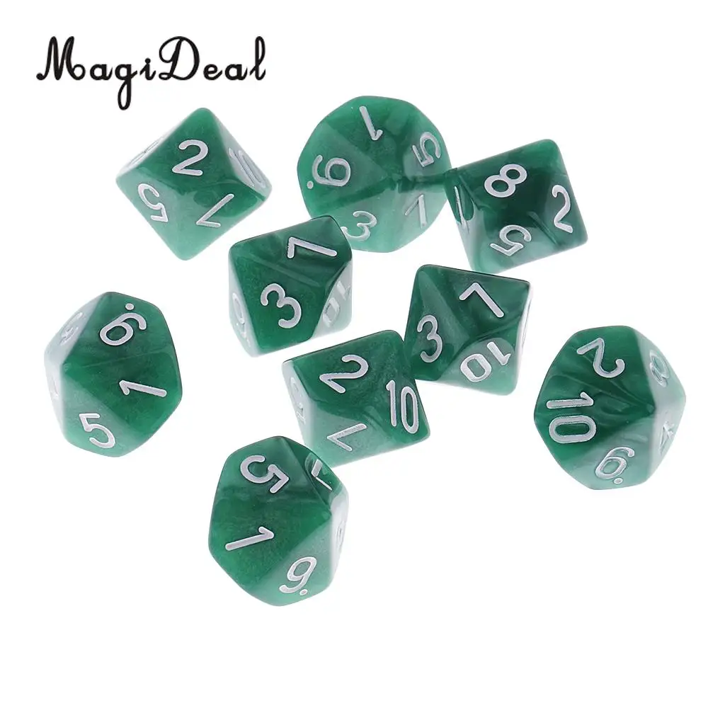 MagiDeal New Hot Sale 10Pcs Plastic Polyhedral 10-Sided Dice D10 for Funny Family Party Bar Club Dice Game Acce 5 Colors Option