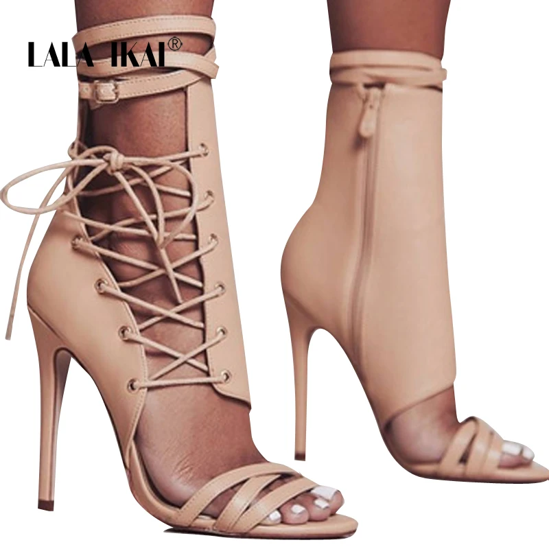 

LALA IKAI Ladies Sexy High Heels Sandals Thin Heels Gladiator Women Sandals Summer Lace-Up Party Shoes Wedding Shoes XWC1029-5