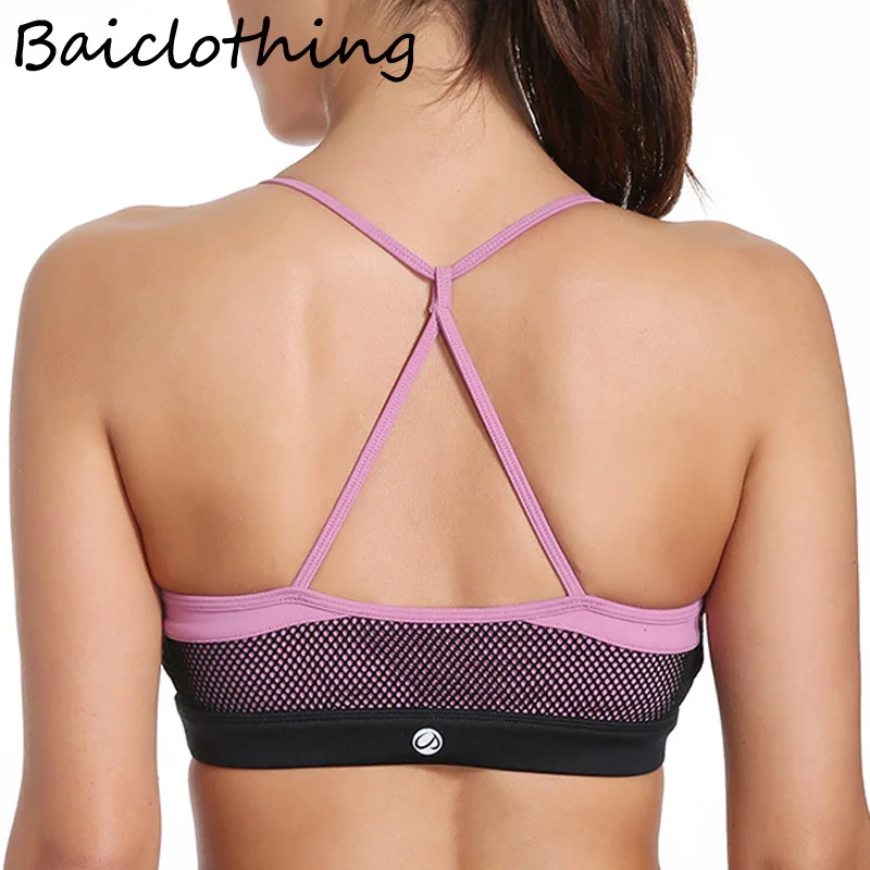 

BAICLOTHING Comfortable Women's Power Mesh Strappy Back Criss-cross Wirefree Bra Top XS S M L XL Purple Blue