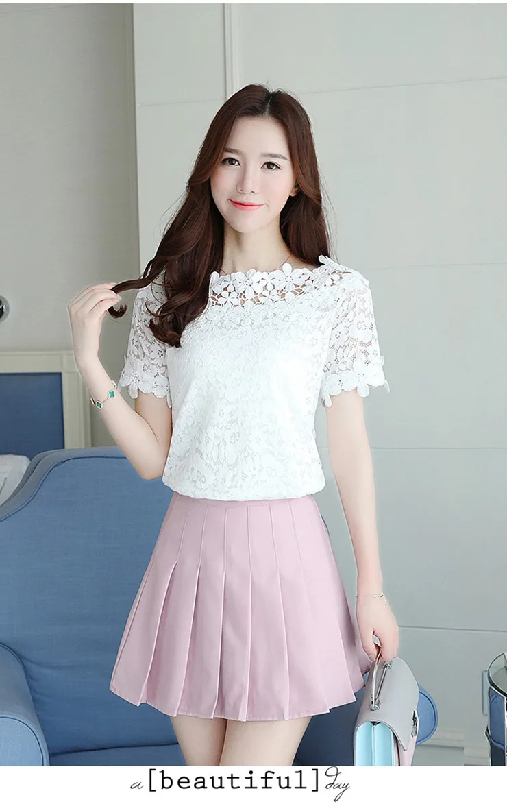 Flower Lace Tops And Blouses Women Tops Femme 2018 Fashion Summer Short Sleeve Ladies Shirts White Renda Blusas Femininas (3)