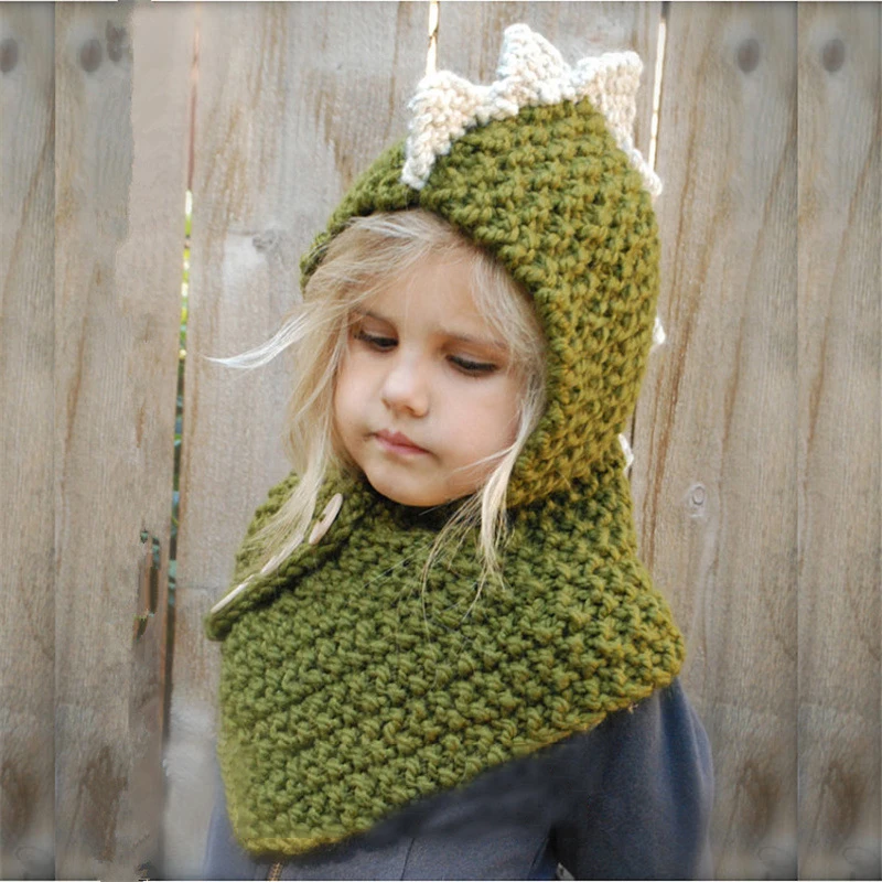 2018 3D Ears Animal Knitted Caps dinosaur Headwear Winter Kids Boy Girl