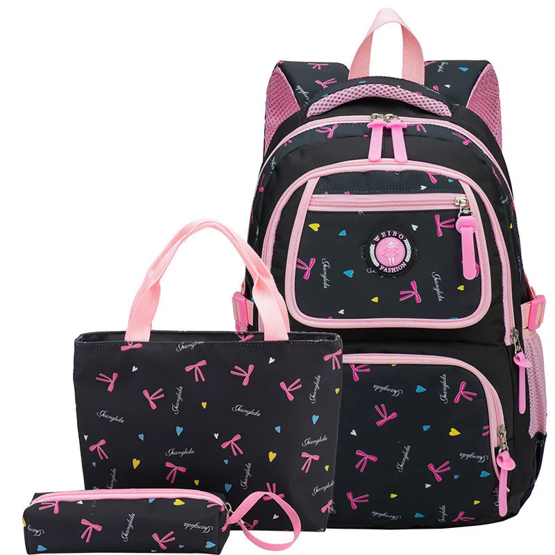 3 шт./компл. школьные сумки рюкзак школьный модная детская одежда прекрасные рюкзаки для детей девочек-подростков школьников Mochila - Цвет: black