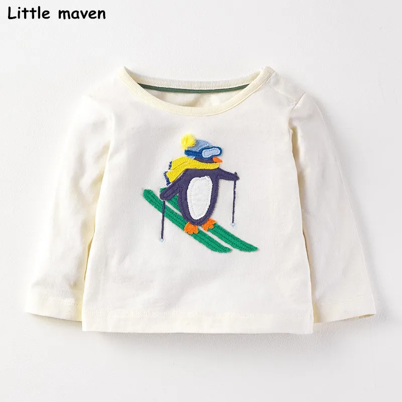 

Little maven children brand 2017 autumn new boys girls cotton long sleeve O-neck unisex ski embroidered t shirts 50888