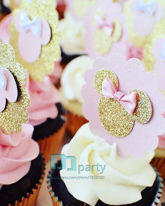 Raton Rosa Y Dorado Para Decoracion De Magdalenas Mouse Para Primer Cumpleanos 6 Uds Birthday First Birthday Pinkbirthday Pink And Gold Aliexpress