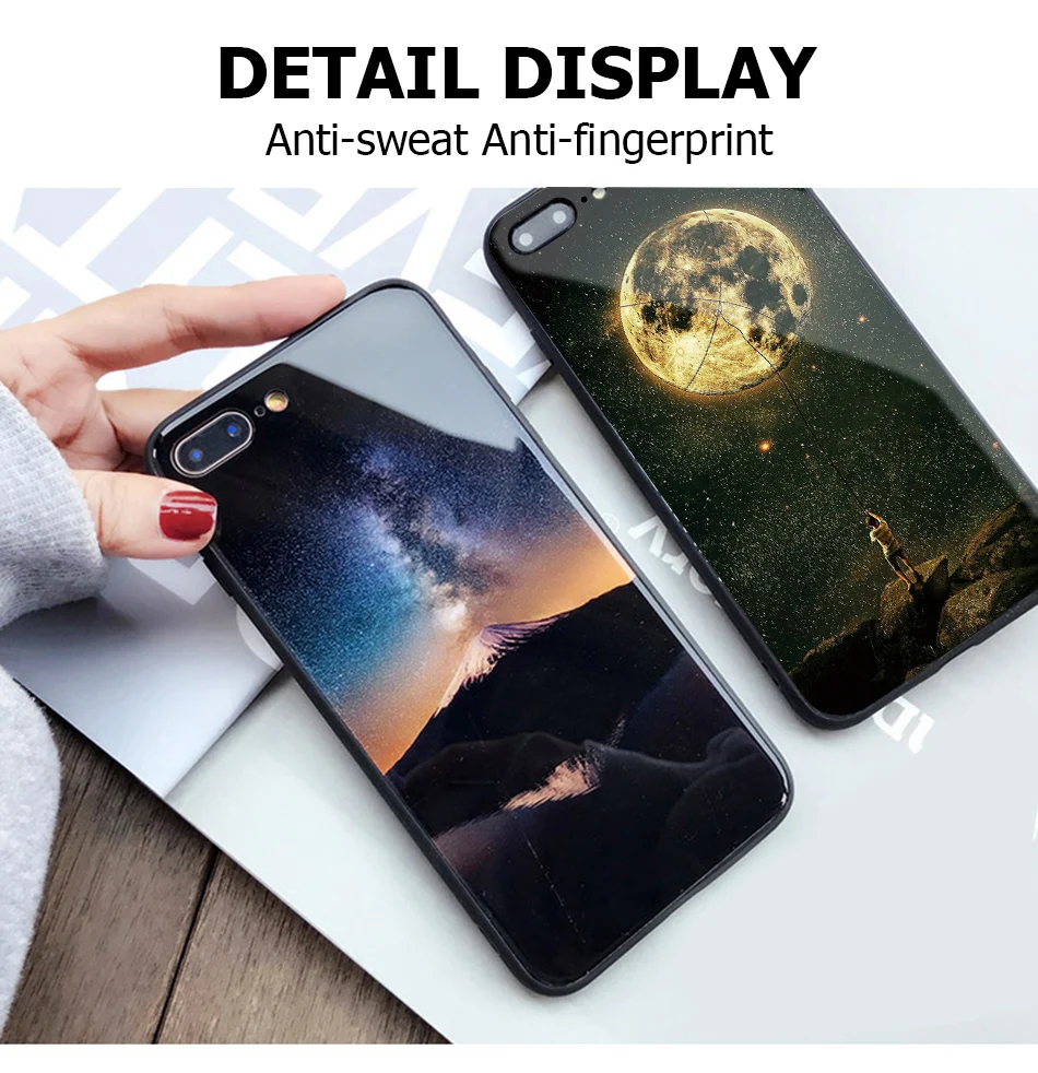 TOMKAS Temper Glass Case For iPhone X 8 7 6 6s Plus Cover Phone Cases For iPhone X 8 7 6 s Case Silicone TPU PC Star Sky Pattern (16)