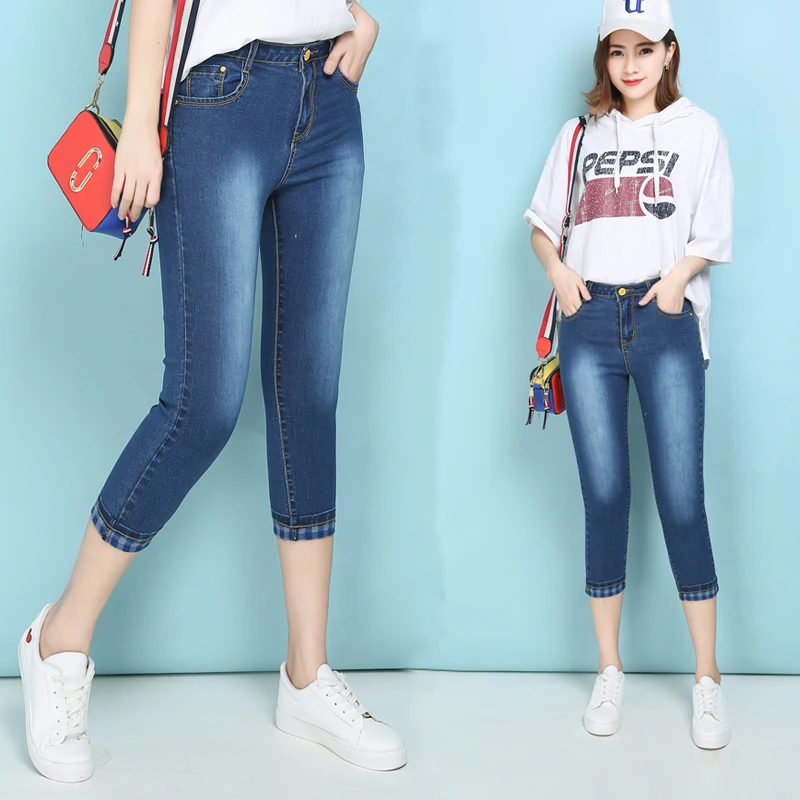 Jeans For Women High Waist Plus Size Calf length Softener Skinny Femme Capris Pencil Denim Pants Mom Jeans Pantalon