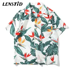LENSTID цветочный Гавайский Алоха Пляжные рубашки Для мужчин Повседневное Лето Гавайи Алоха вечерние праздничные необычные футболки уличный