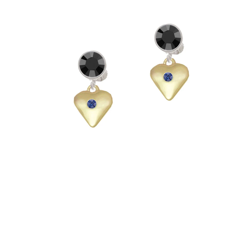 Large September - Blue Crystal Gold Tone Heart Crystal Clip On Earrings (2)