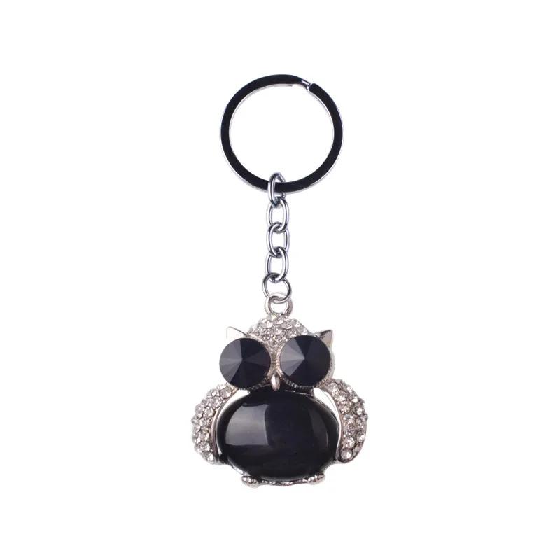 

Vintage Keychain Owl black onyx Crystal Pendant Keyring for Women and Men GoodlucK Bag Charm Car Key Ring Holder