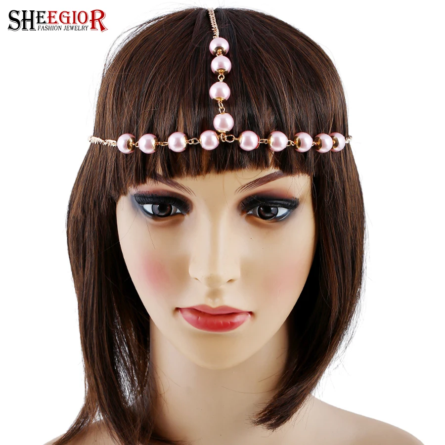 SHEEGIOR Lovely Pink Big Pearls Headbands Hair Accessories for Women