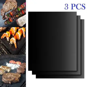 

3pcs BBQ grill mats 40*50cm High temperature resistant Barbecue Roast Sheet Portable Easy Clean black