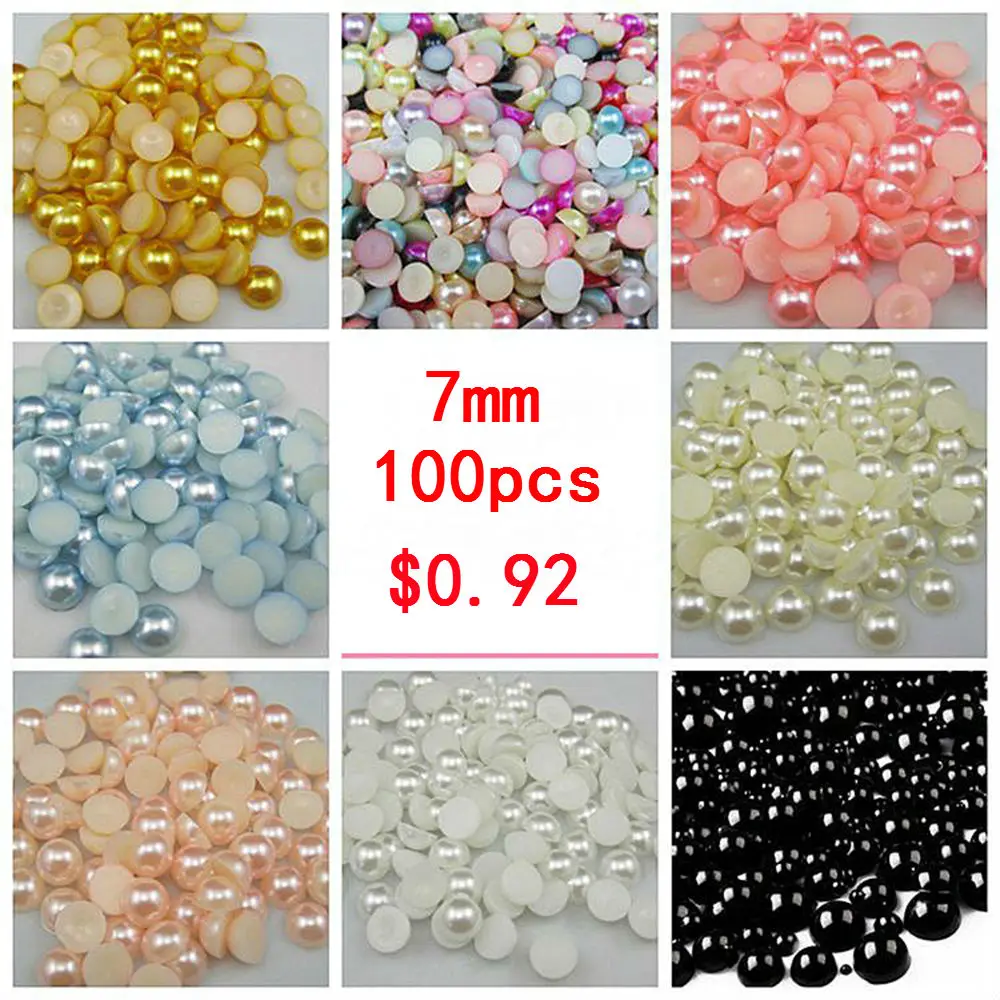 

Free Shipping 7mm 200Pcs Craft ABS Imitation Pearls Half Round Flatback Pearls Resin Scrapbook Beads Decorate Diy