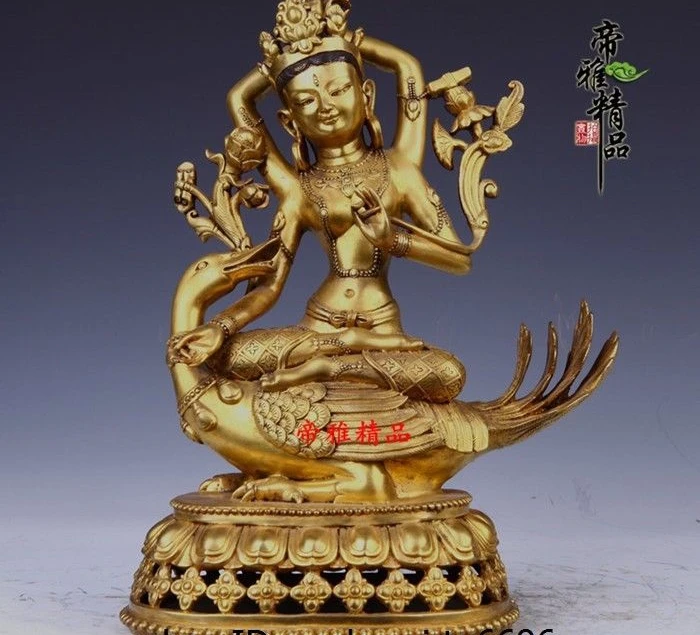 

Tibet Bronze Copper 24K Gold Gild Duck Tara Kwan-yin Guanyin Bodhisattva Statue