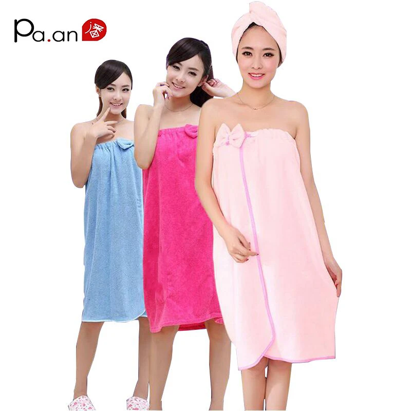 Fashion Women Bath Towel Bowknot Wearable Towels Super Absorbent Solid