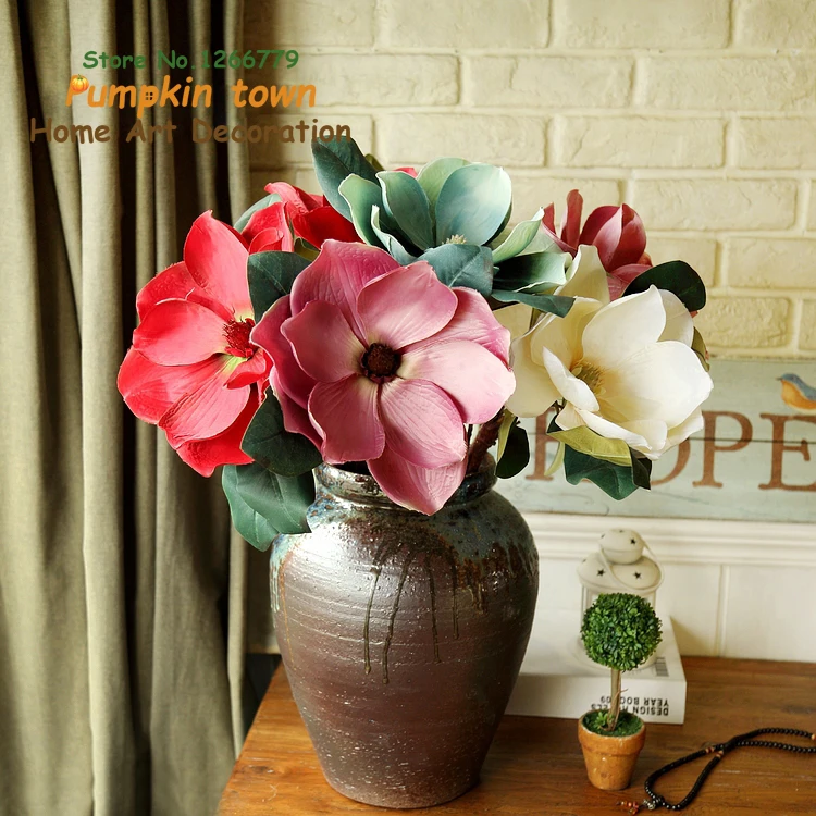 

European retro rustic style high quality elegant simulation Magnolia,beautiful home decoration simulation long branch Magnolia