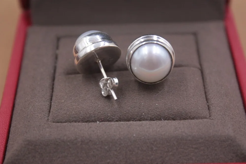 Чистый S925 серебряные серьги перламутр круглый гладкой Для женщин серьги Мода Новый