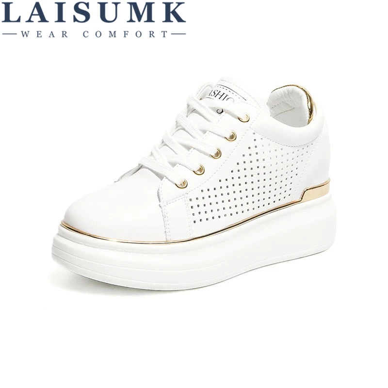 

LAISUMK Fashion Wedge Women Footwear Height Increasing Women Shoes Women's Casual Shoes Free Shipping Increase 8CM Sneakers