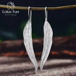 Lotus Fun реальные 925 Серебро Природный оригинальный ручной Fine Jewelry длинные листья Мода висячие серьги для женщин brincos