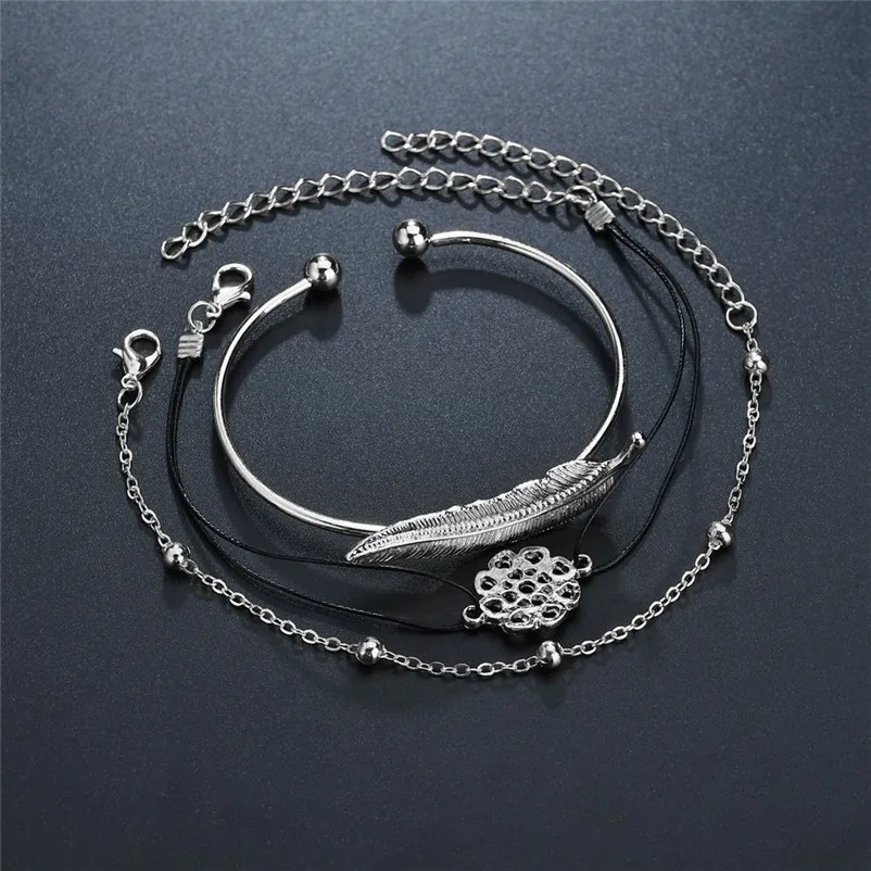 Fashion bracelets for women 2018 Stainless Steel Screw Hand Feather Wedding Cuff Bracelet Open Bangle Pulseiras Y11#N  (3)