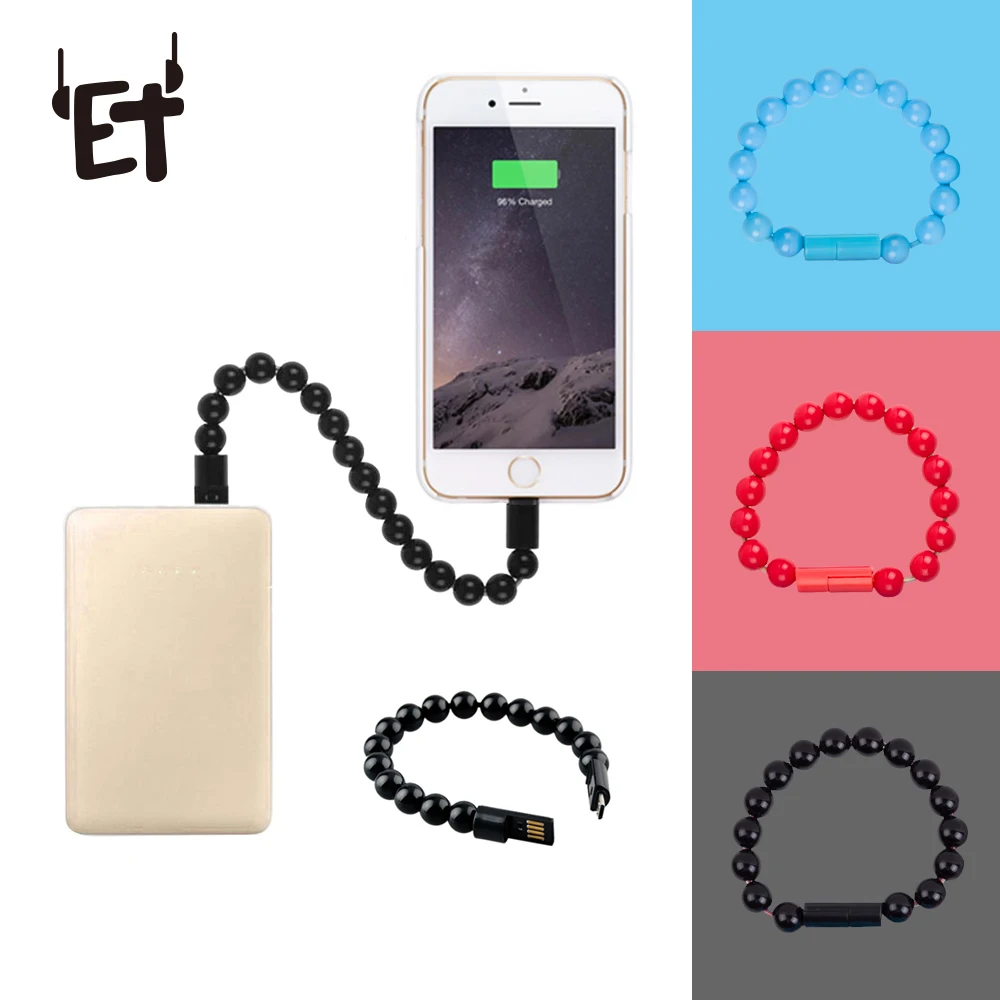 

ET Colorful USB Cable Beads Bracelet USB Charging Bracelet Sync Data Phone Charger for iPhone X 8 7 6 Samsung S8 Xiaomi Huawei