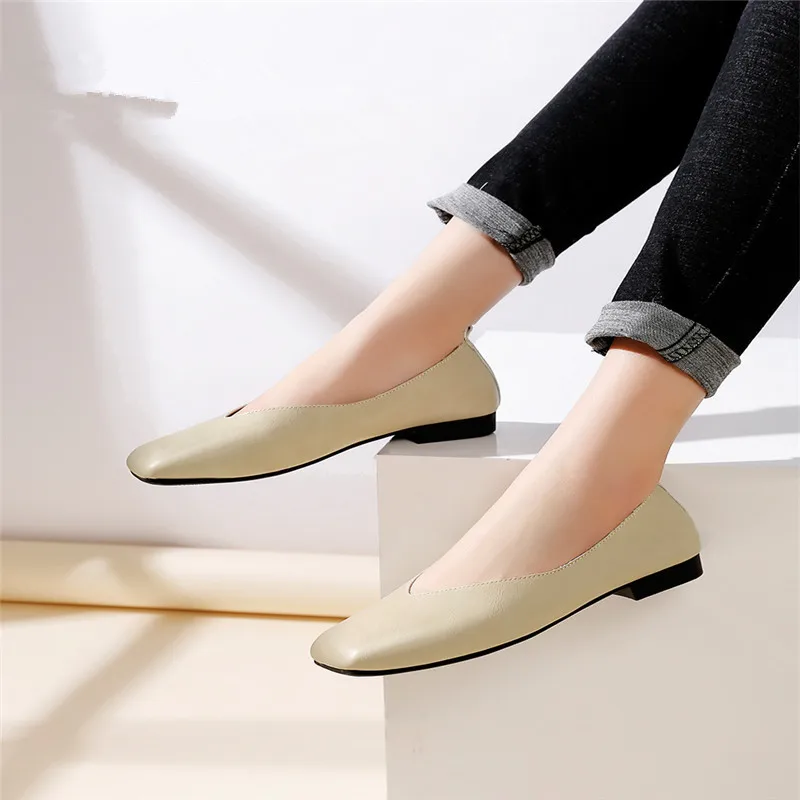 Woman Pu Leather Flat Shoes Slip On Low Heels Casual Female Shoe ...