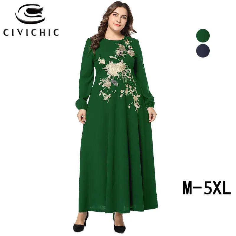 

CIVI CHIC Plus Size Long Women Gown Ethnic Floral Embroidery Robe Femme Maxi Swing Dress Elegant Party Vestido Retro Jurk DRS205