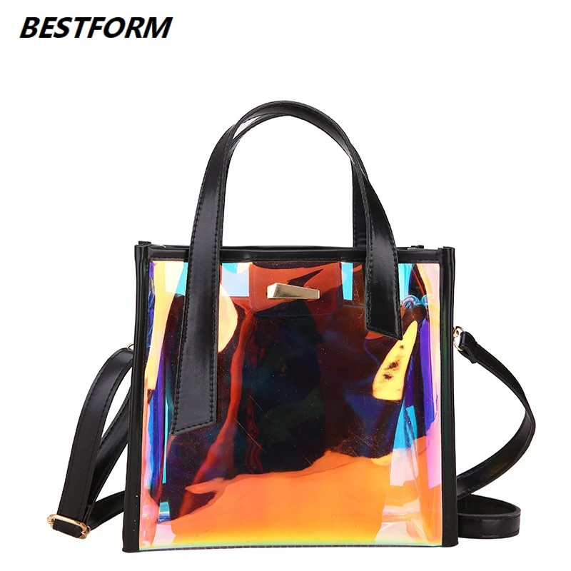

BESTFORM Crossbody Bags for Women 2019 Laser Transparent Bags Fashion Women Korean Style Shoulder Bag Messenger PVC Beach Bag