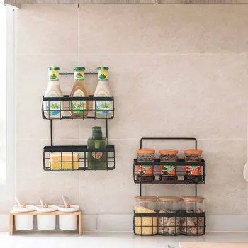 

OTHERHOUSE Iron Wall Mounted Storage Shelf Double Layer Rack Spices Condiments Holder Kitchen Organizer Bathroom Storage Shelves