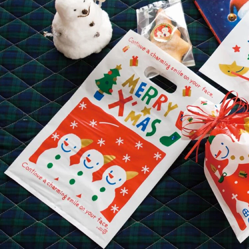 Packing Bags 100pcs Christmas Three Snowman Plastic Gift Bags Christmas