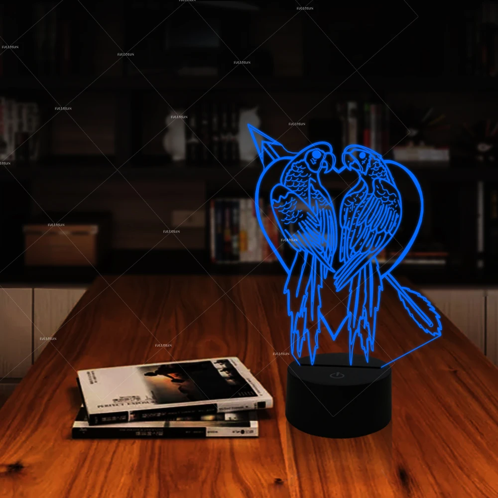 Мультфильм Прекрасный попугай формы светодиодный Иллюзия 3D ночные огни 7 Изменение цвета с usb кабель сенсорное управление креативный