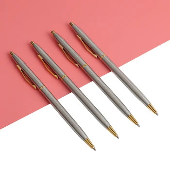 

4PCS/LOT GENKKY Classic High quality spin pen Stainless steel rod rotating Metal ballpoint Pen Stationery Ballpens writing 0.7mm